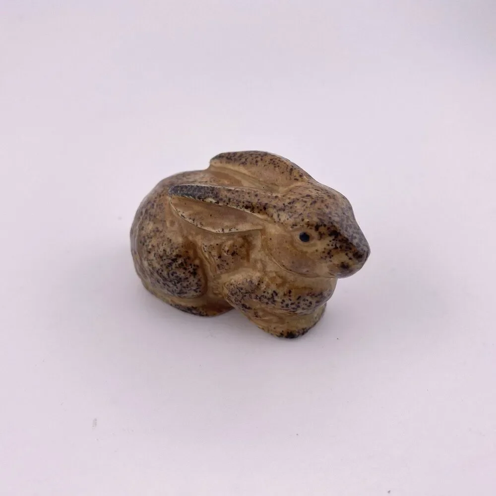 Miniature Brown Speckled Bunny Rabbit Figurine Otagiri OMC Japan Vintage Ceramic